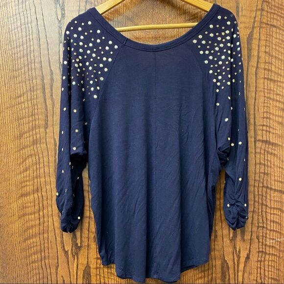 PLUM slinky wide scoop neck gold sequined tunic top - Picture 3 of 4